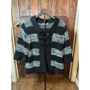 Cato Women’s Sweater XL Black Gray Striped Knit Double Breasted Button Front